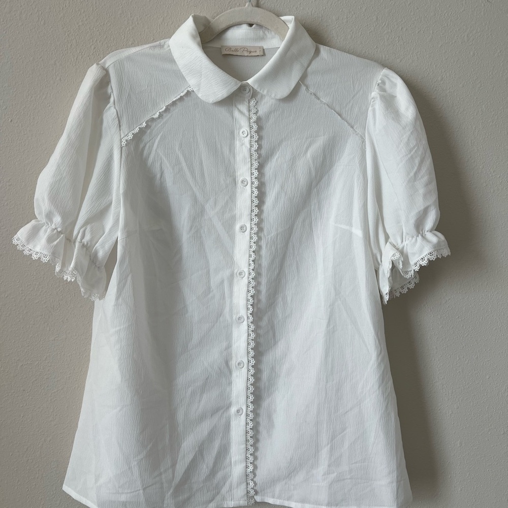 White Lace Trim Blouse